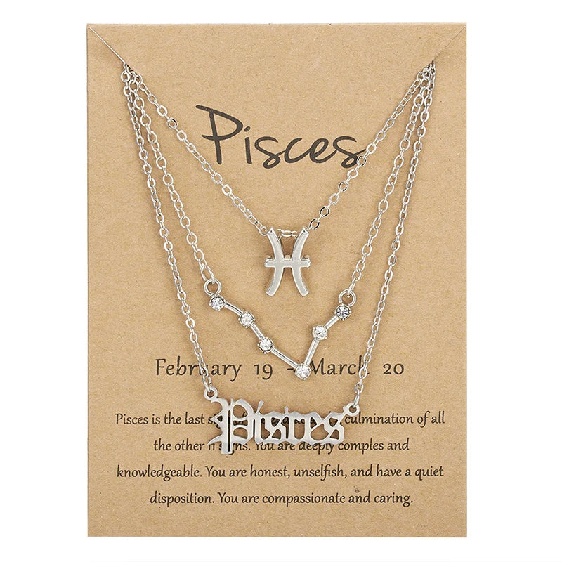 Conjunto de collar de 3 piezas con el signo del zodiaco: elegante y personalizado