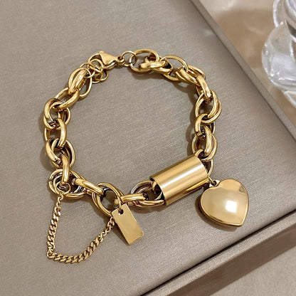 Heart Lock Charm Bracelet – Chunky & Elegant