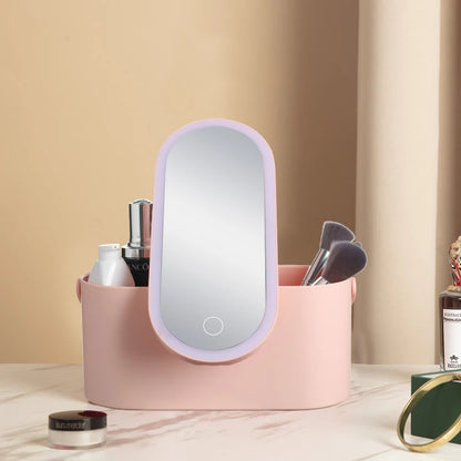 Caja organizadora de maquillaje con espejo LED