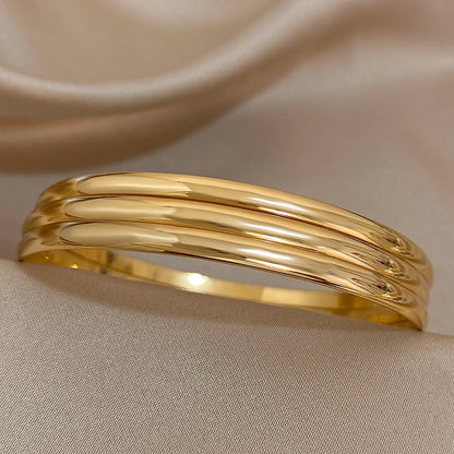 Pulsera de acero inoxidable chapada en oro brillante de 18 quilates (3 unidades) - Diseño minimalista