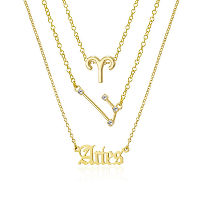 Conjunto de collar de 3 piezas con el signo del zodiaco: elegante y personalizado