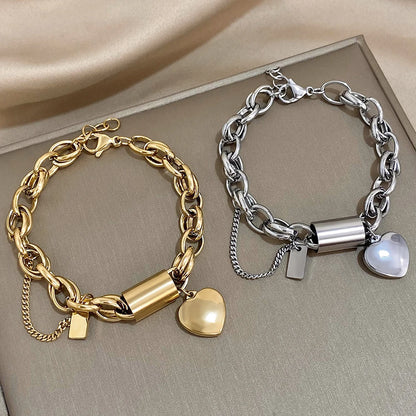 Heart Lock Charm Bracelet – Chunky & Elegant