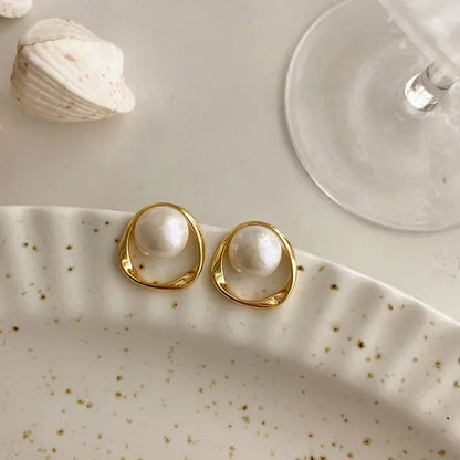 Elegant Pearl Stud Earrings – Gold Color