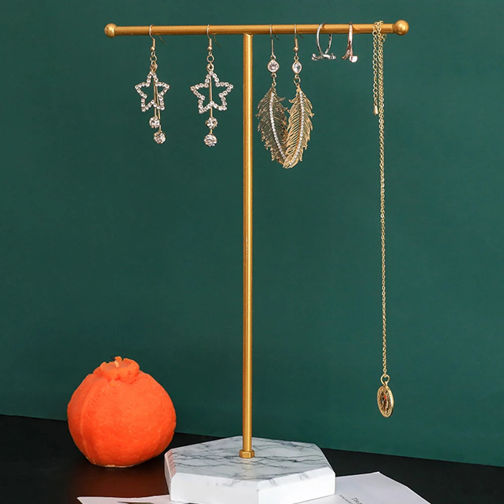 T-Shaped Jewelry Shelf with Marble Base – Elegant & Minimalist Jewelry Display