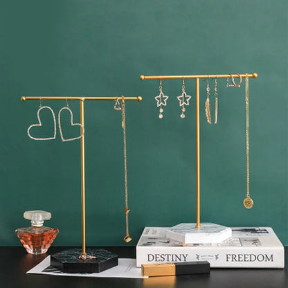 T-Shaped Jewelry Shelf with Marble Base – Elegant & Minimalist Jewelry Display