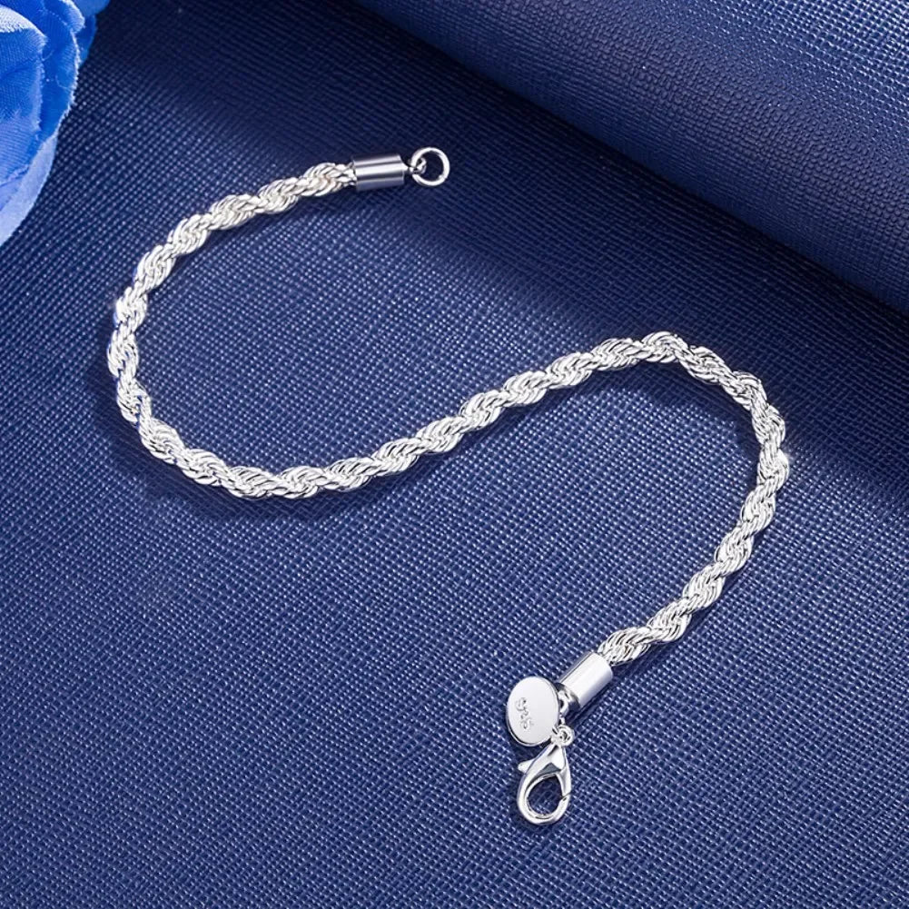 Preciosa pulsera de cadena de 4 mm de plata de ley 925 bañada en oro de 18 quilates