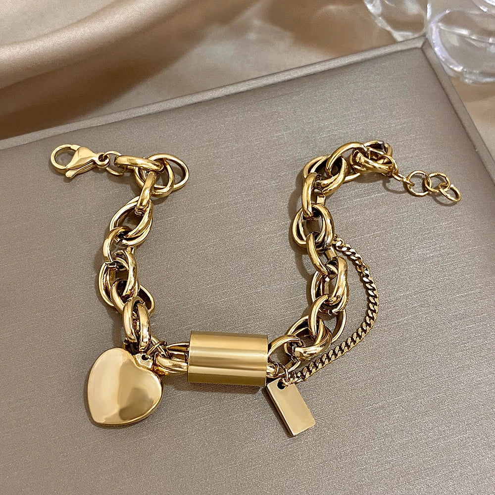 Heart Lock Charm Bracelet – Chunky & Elegant