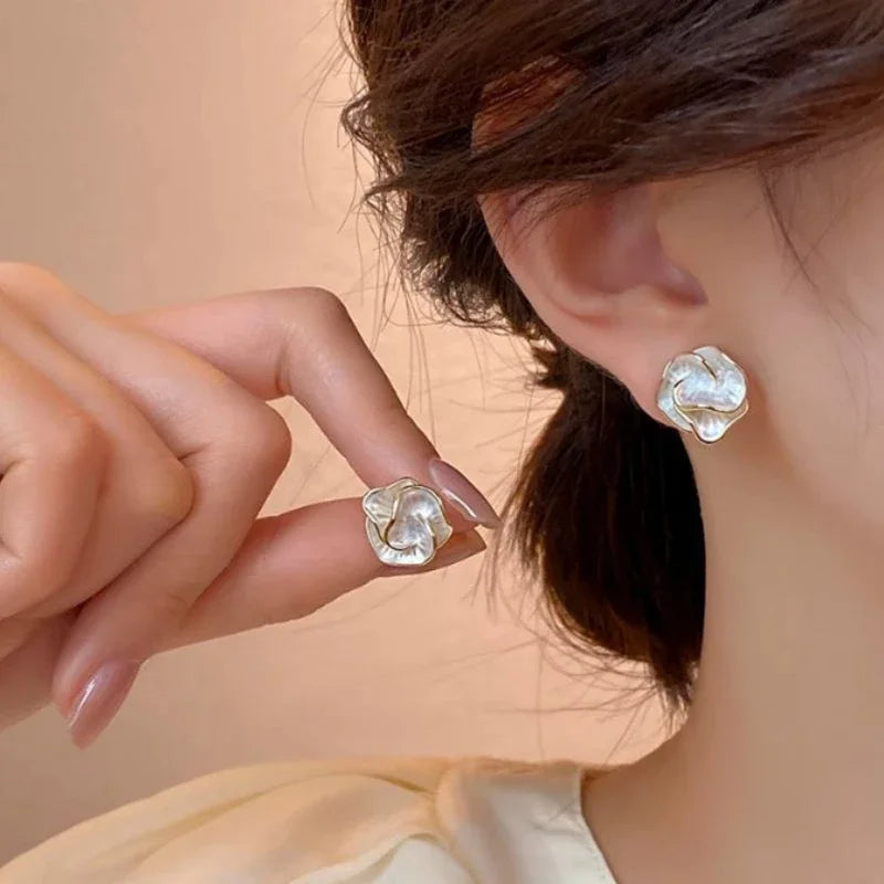 Elegant Camellia Flower Stud Earrings – Unique & Stylish