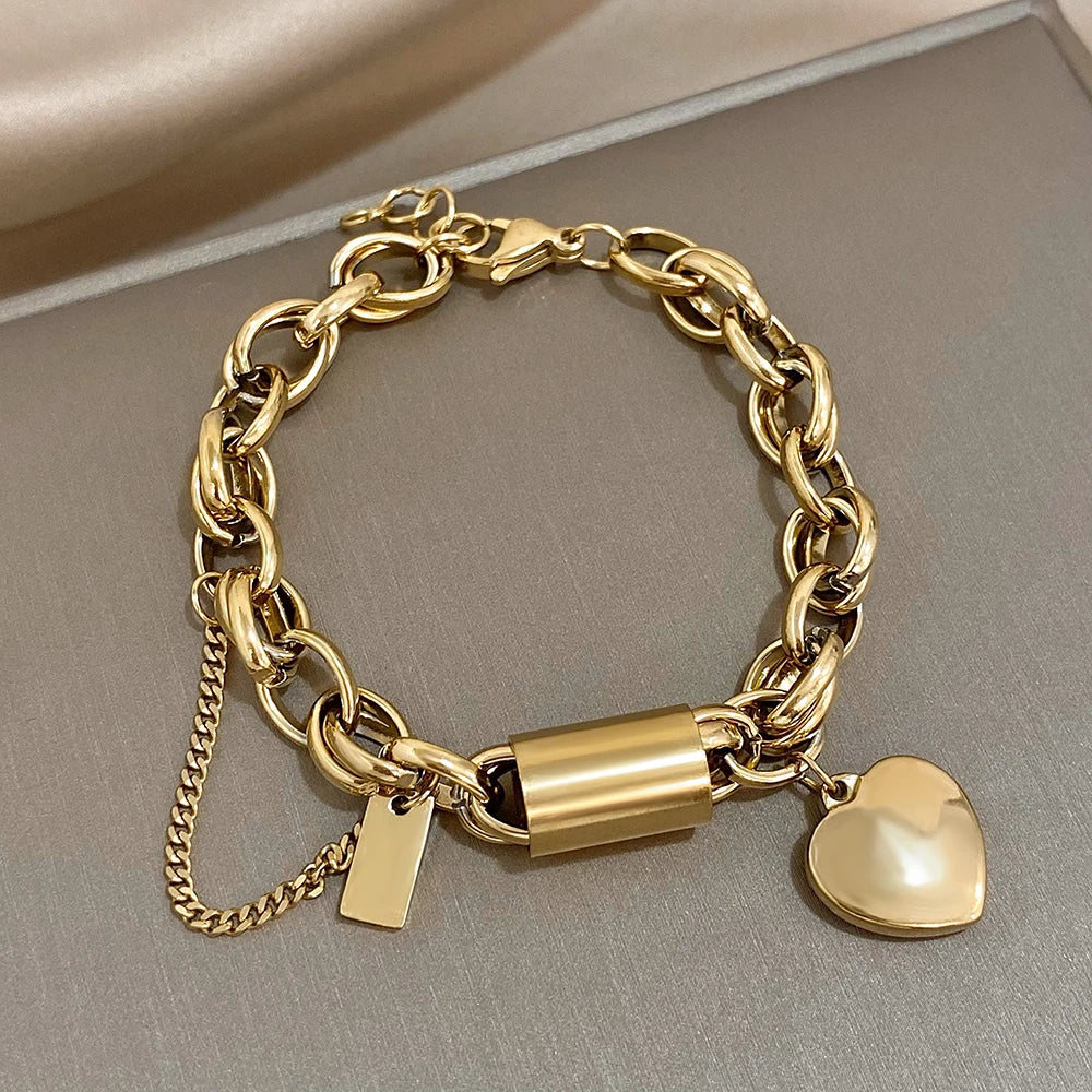 Heart Lock Charm Bracelet – Chunky & Elegant