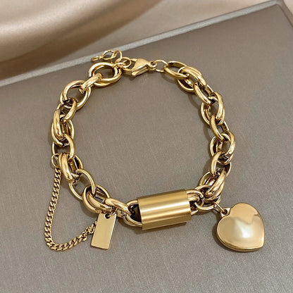 Heart Lock Charm Bracelet – Chunky & Elegant