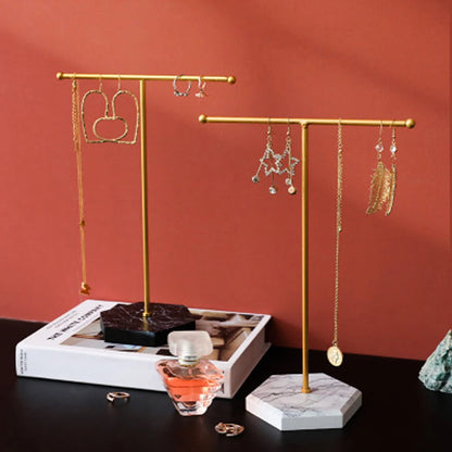 T-Shaped Jewelry Shelf with Marble Base – Elegant & Minimalist Jewelry Display